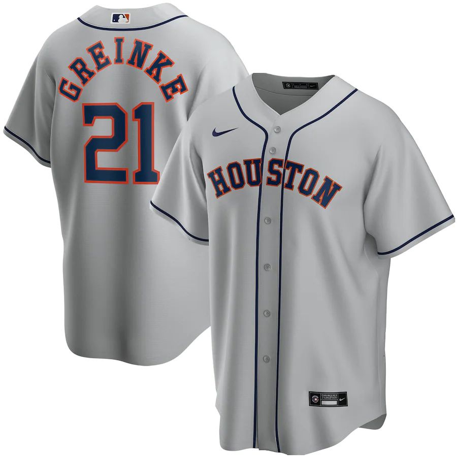 Mens Houston Astros #21 Zack Greinke Nike Gray Road Replica Player MLB Jerseys